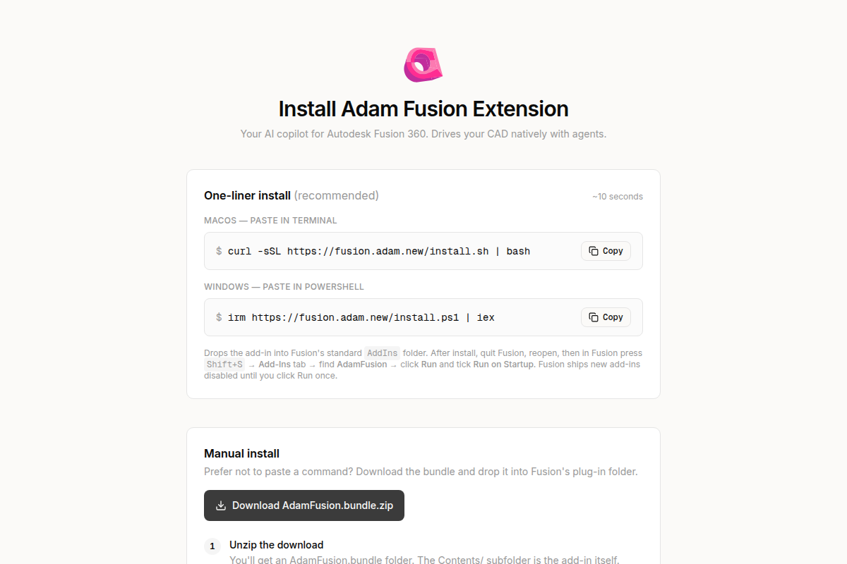 Adam Fusion Extension screenshot
