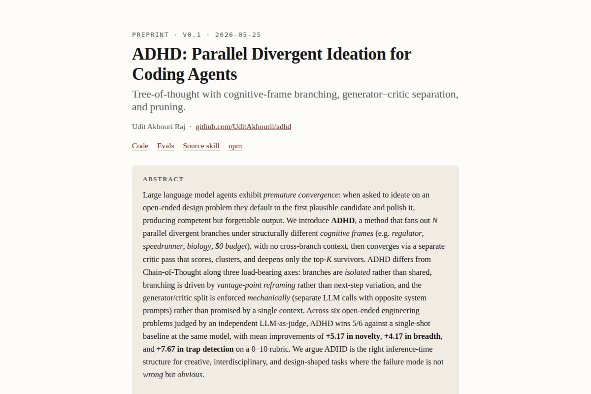 ADHD: Parallel Divergent Ideation for Coding Agents thumbnail