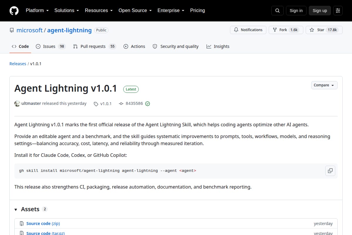 Agent Lightning v1.0.1 thumbnail