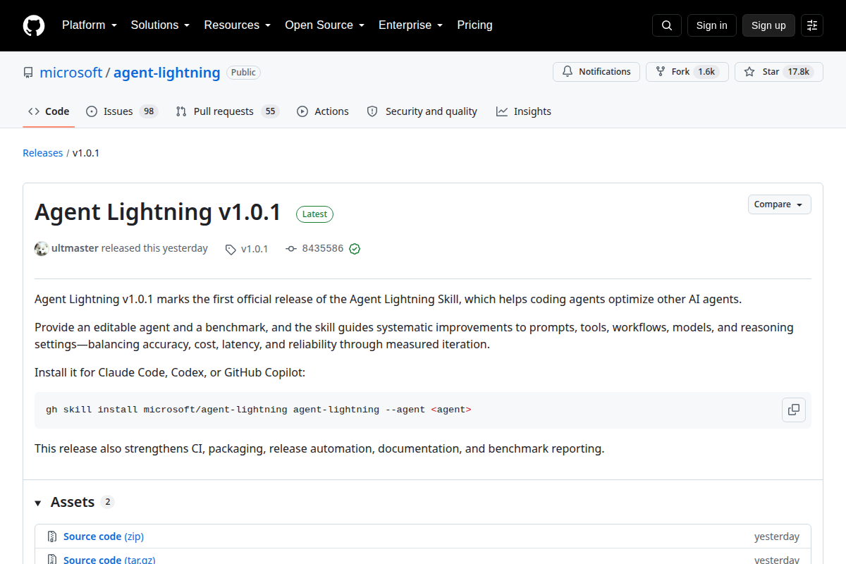 Agent Lightning v1.0.1 screenshot