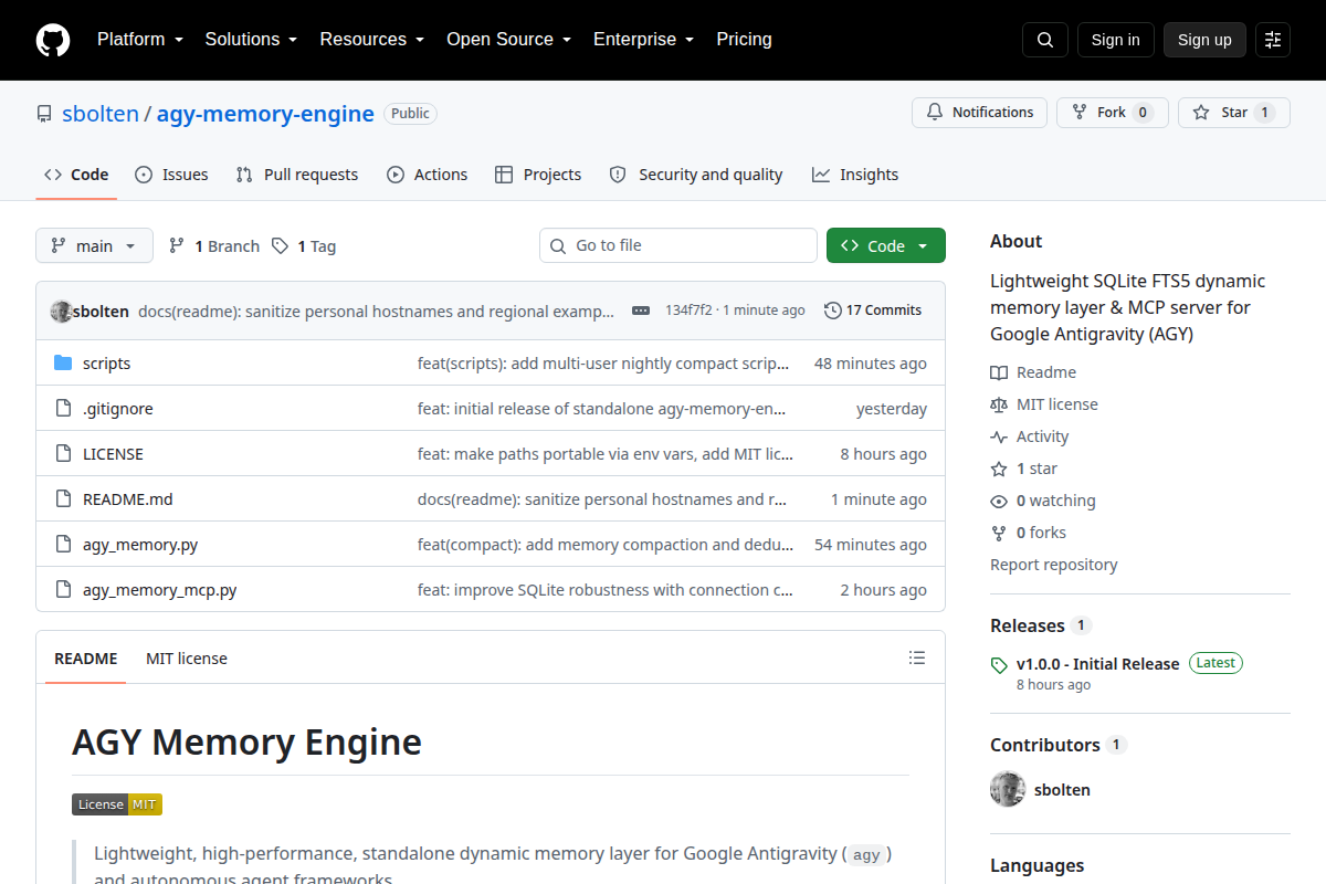 AGY Memory Engine screenshot