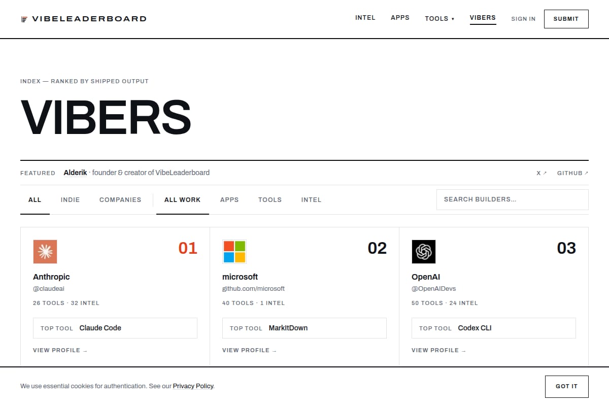 AI Builders and Vibecoders | VibeLeaderboard thumbnail