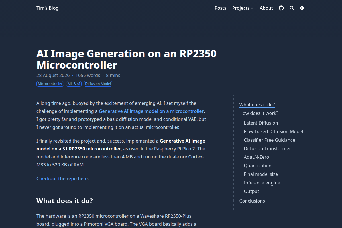 AI Image Generation on an RP2350 Microcontroller screenshot