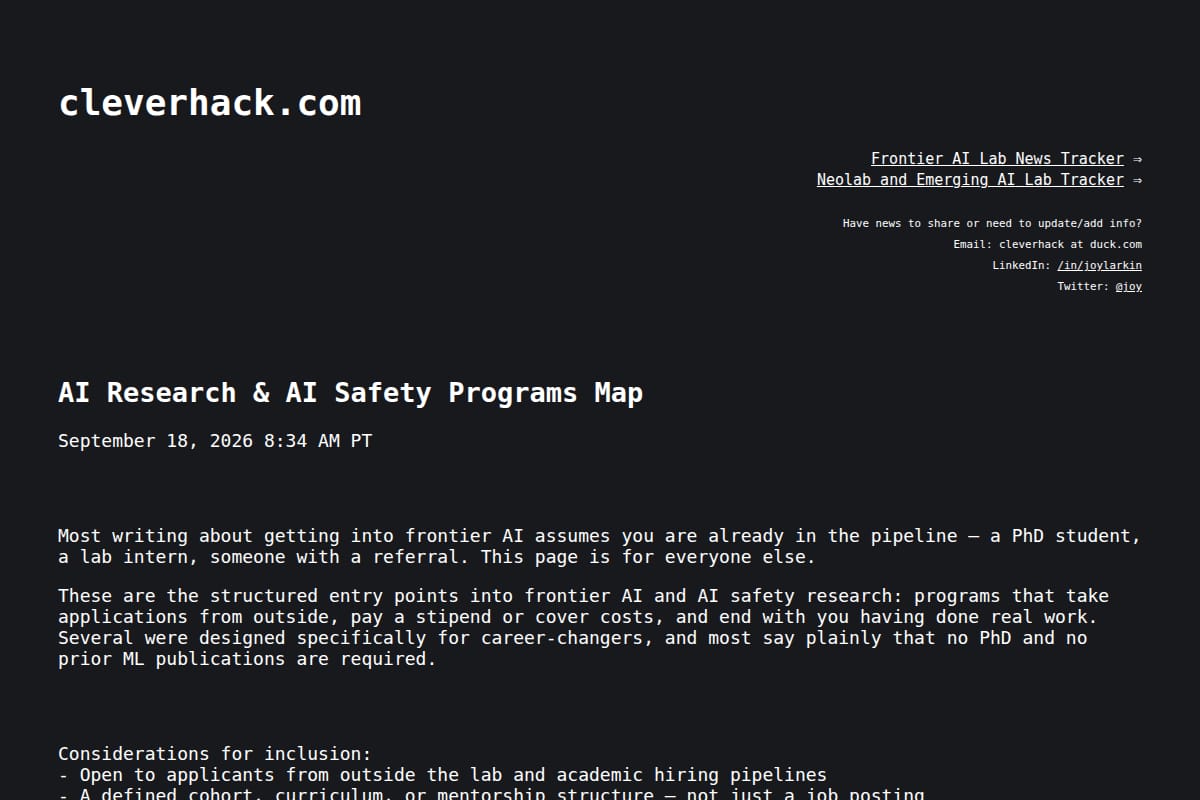 AI Research & AI Safety Programs Map screenshot