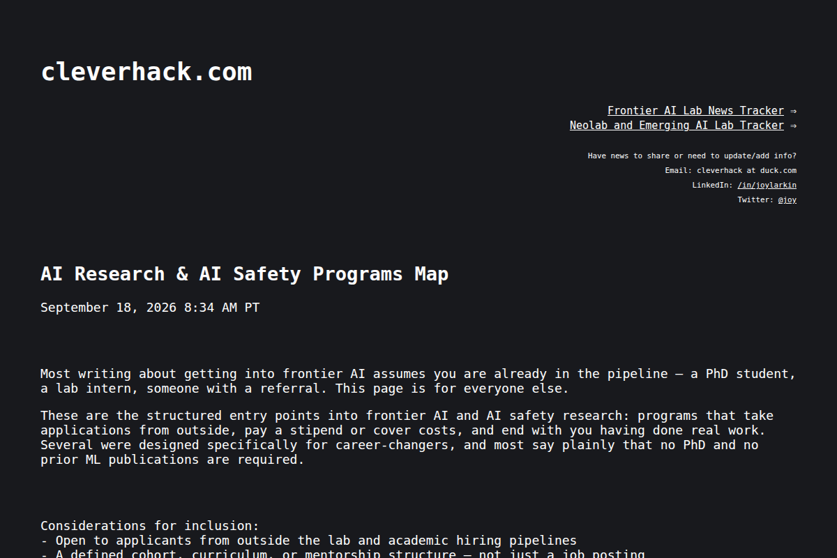 AI Research & AI Safety Programs Map screenshot