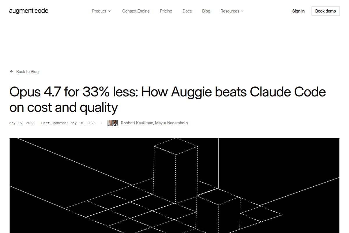 Auggie vs Claude Code cost and quality benchmark thumbnail