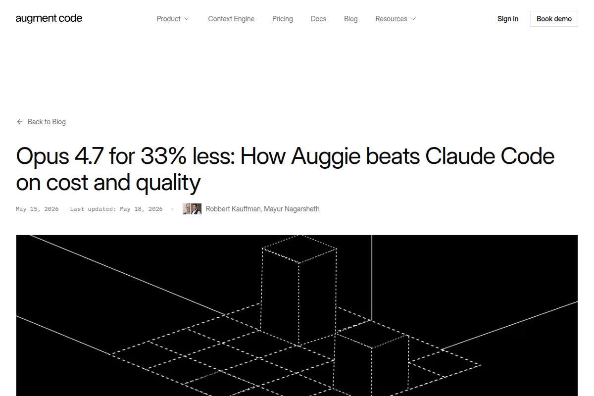 Auggie vs Claude Code cost and quality benchmark screenshot