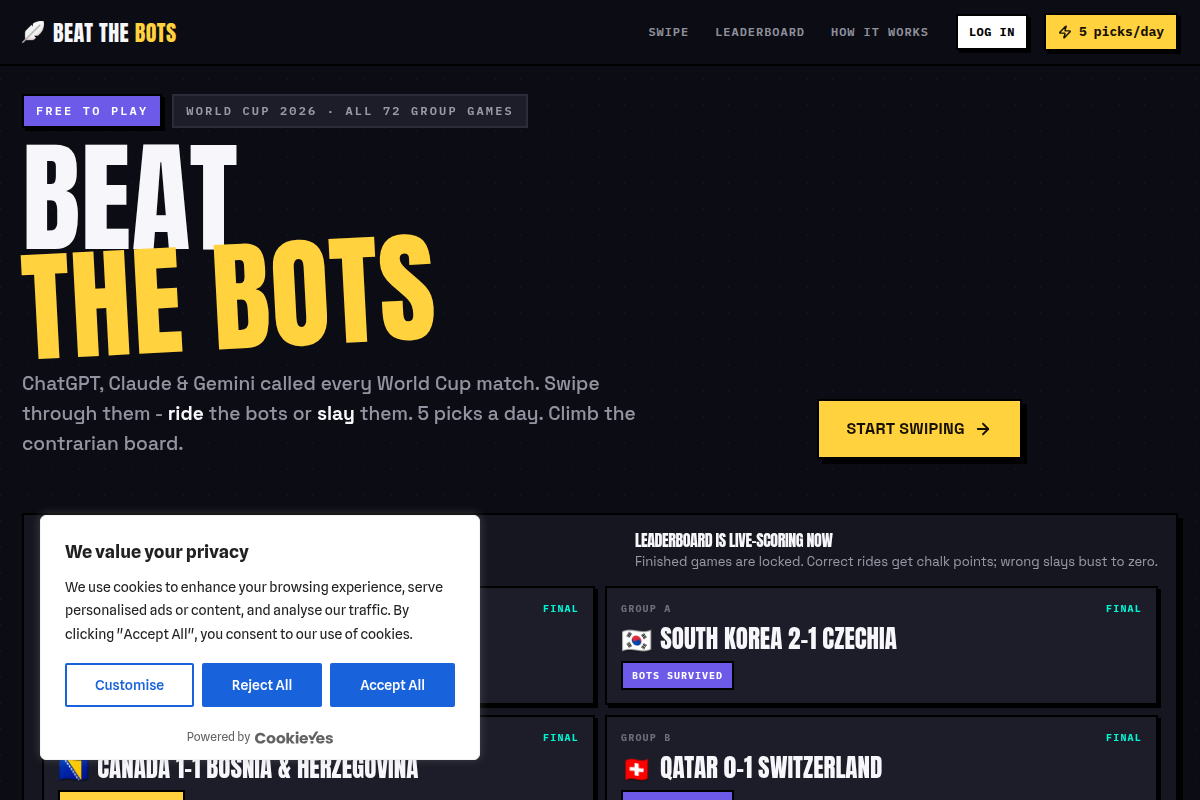 Beat the Bots - World Cup 2026 vs AI screenshot