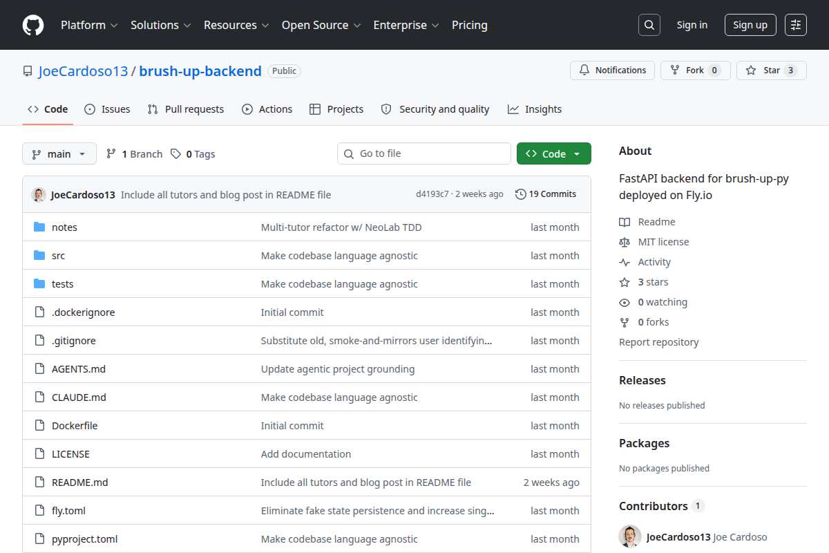 Brush Up backend screenshot