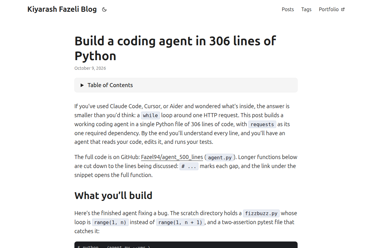 Build a coding agent in 306 lines of Python screenshot