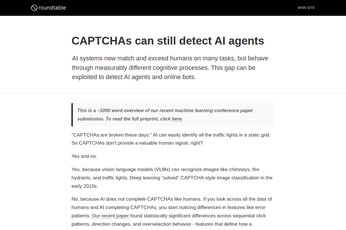 CAPTCHAs can still detect AI agents screenshot