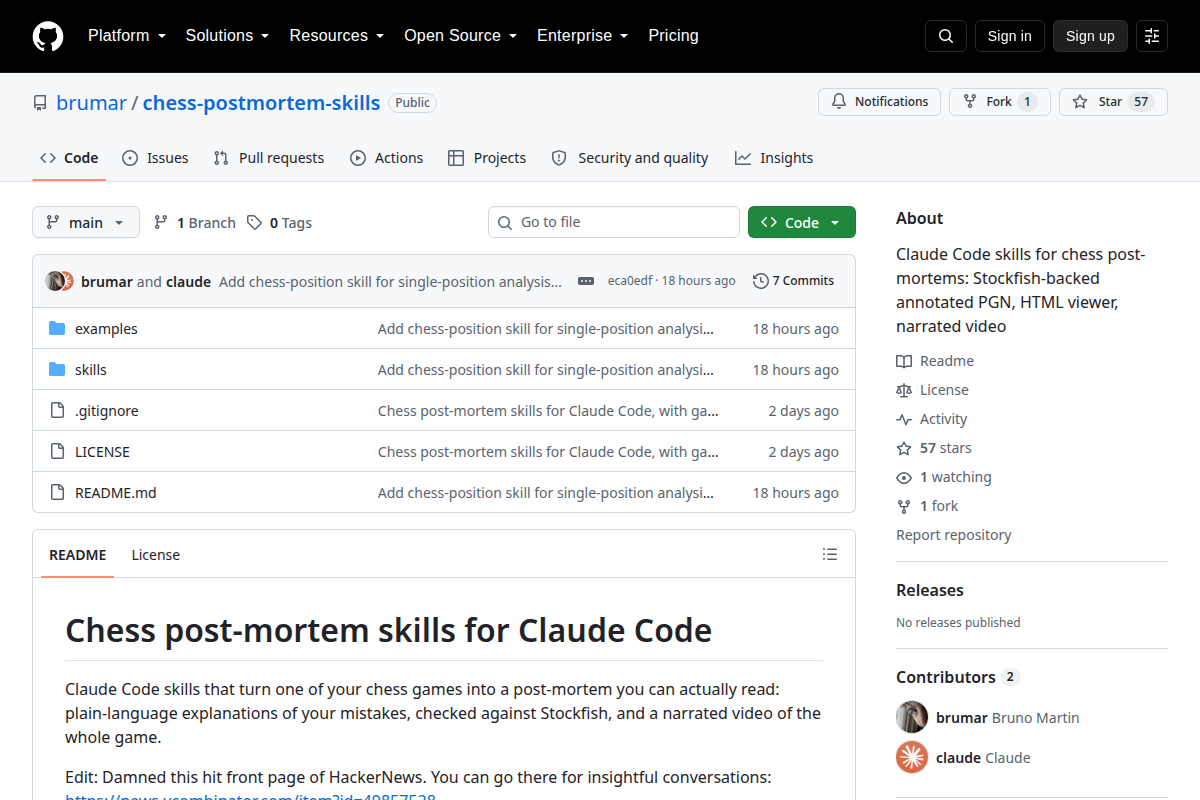 Chess post-mortem skills for Claude Code screenshot
