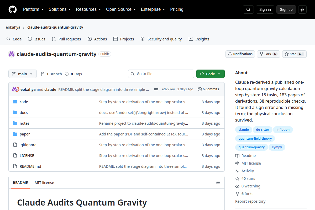 Claude Audits Quantum Gravity screenshot
