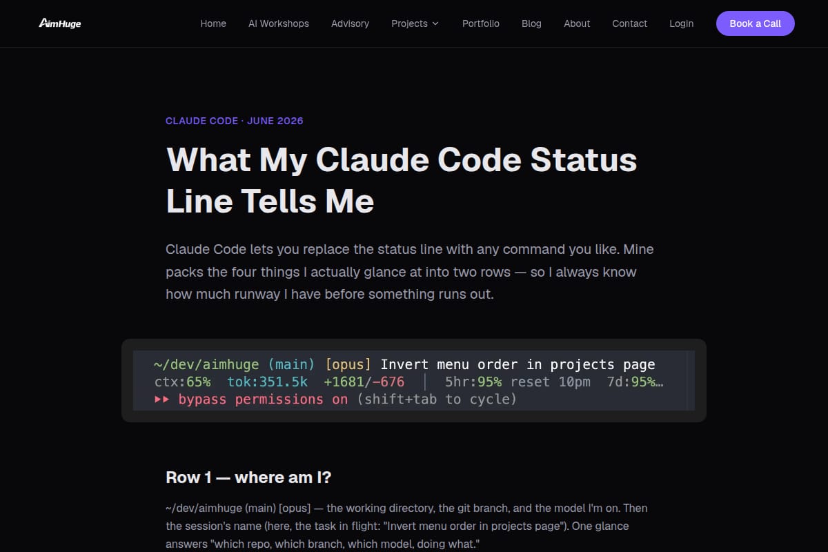 Claude Code rate-limit status line screenshot