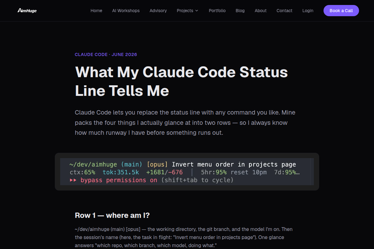 Claude Code rate-limit status line screenshot