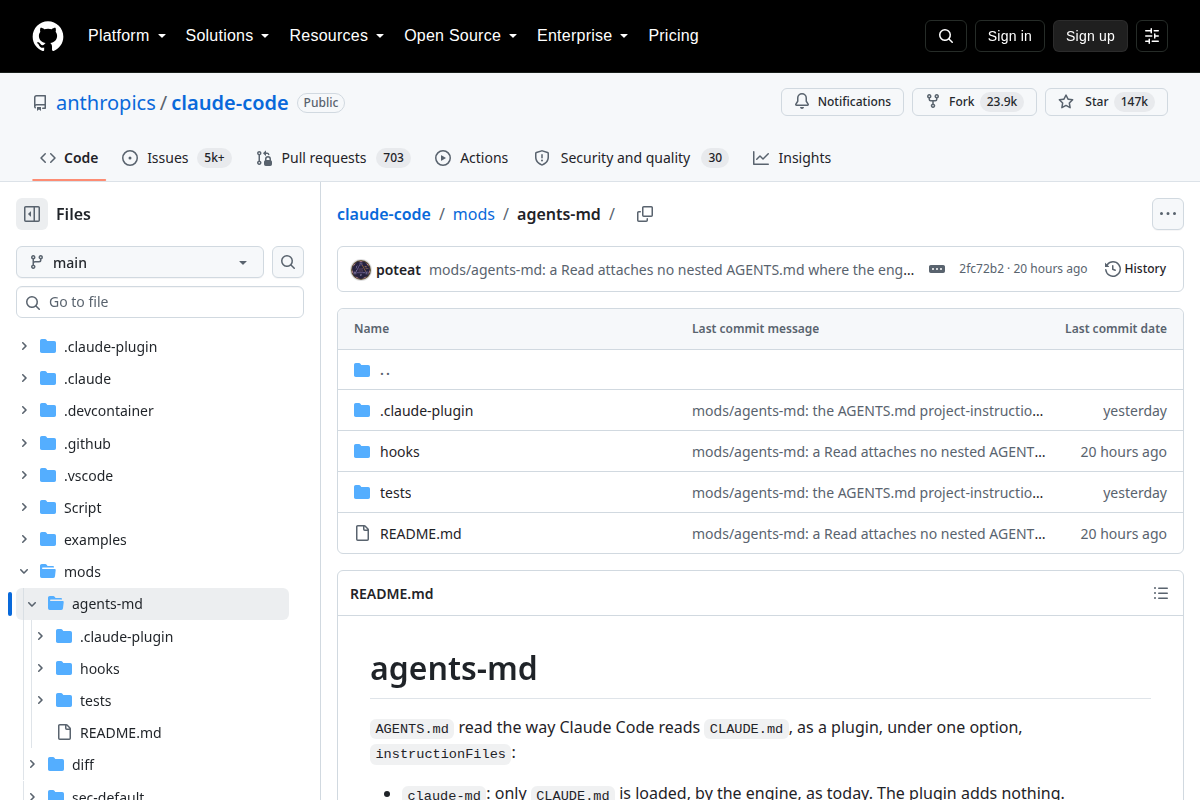 Claude Code Supports AGENTS.md screenshot