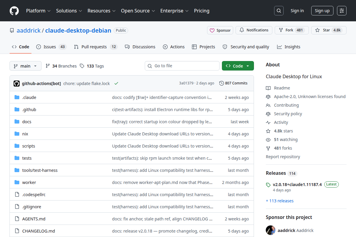 Claude Desktop for Linux screenshot