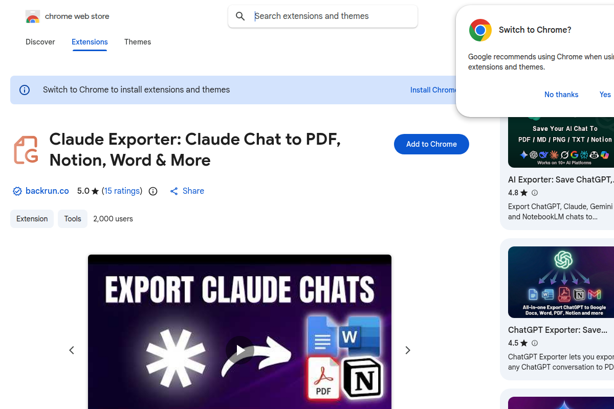 Claude Exporter screenshot
