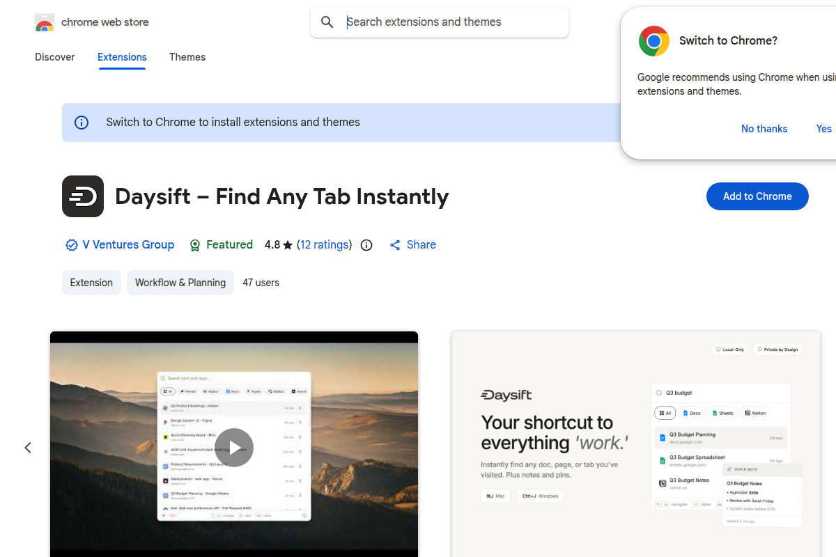 Daysift – Find Any Tab Instantly screenshot