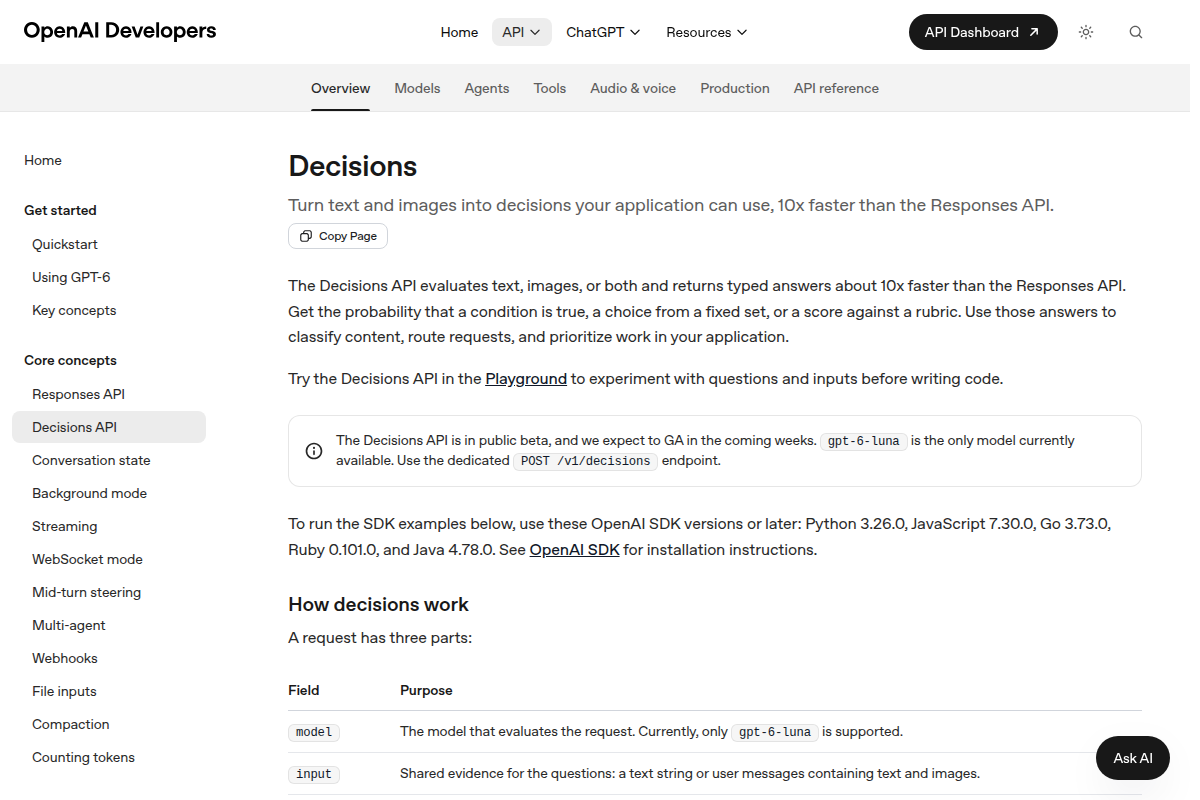 Decisions API screenshot
