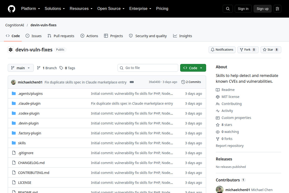 Devin vulnerability-fixing skills screenshot