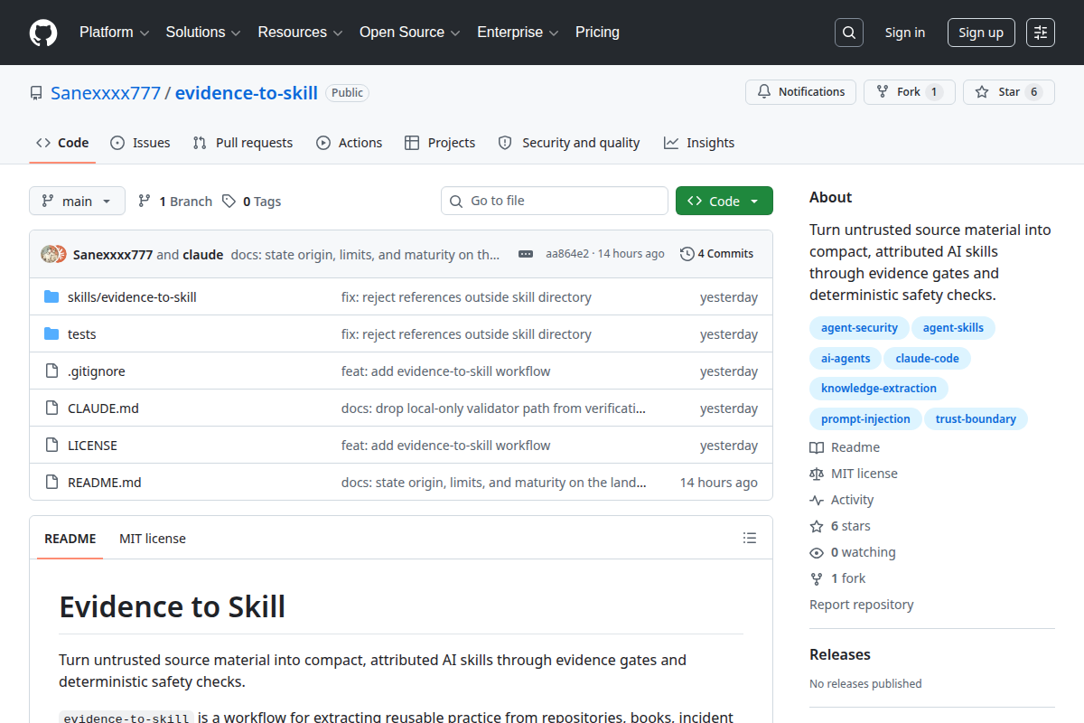 Evidence-to-Skill screenshot