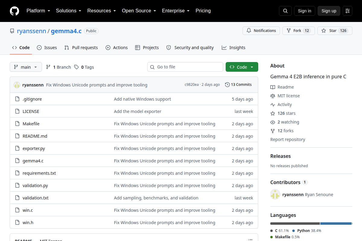 gemma4.c screenshot