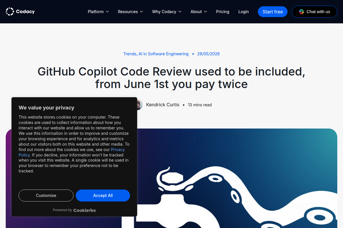 GitHub Copilot Code Review used to be included, from June 1st you pay twice screenshot