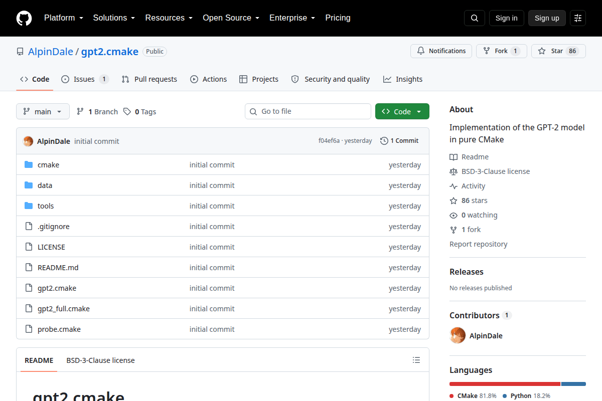 gpt2.cmake screenshot