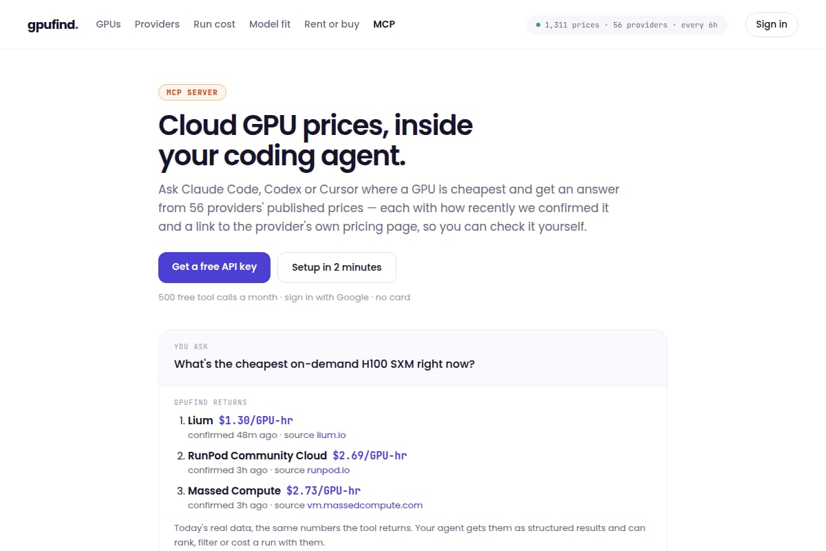 GPUFind MCP server screenshot