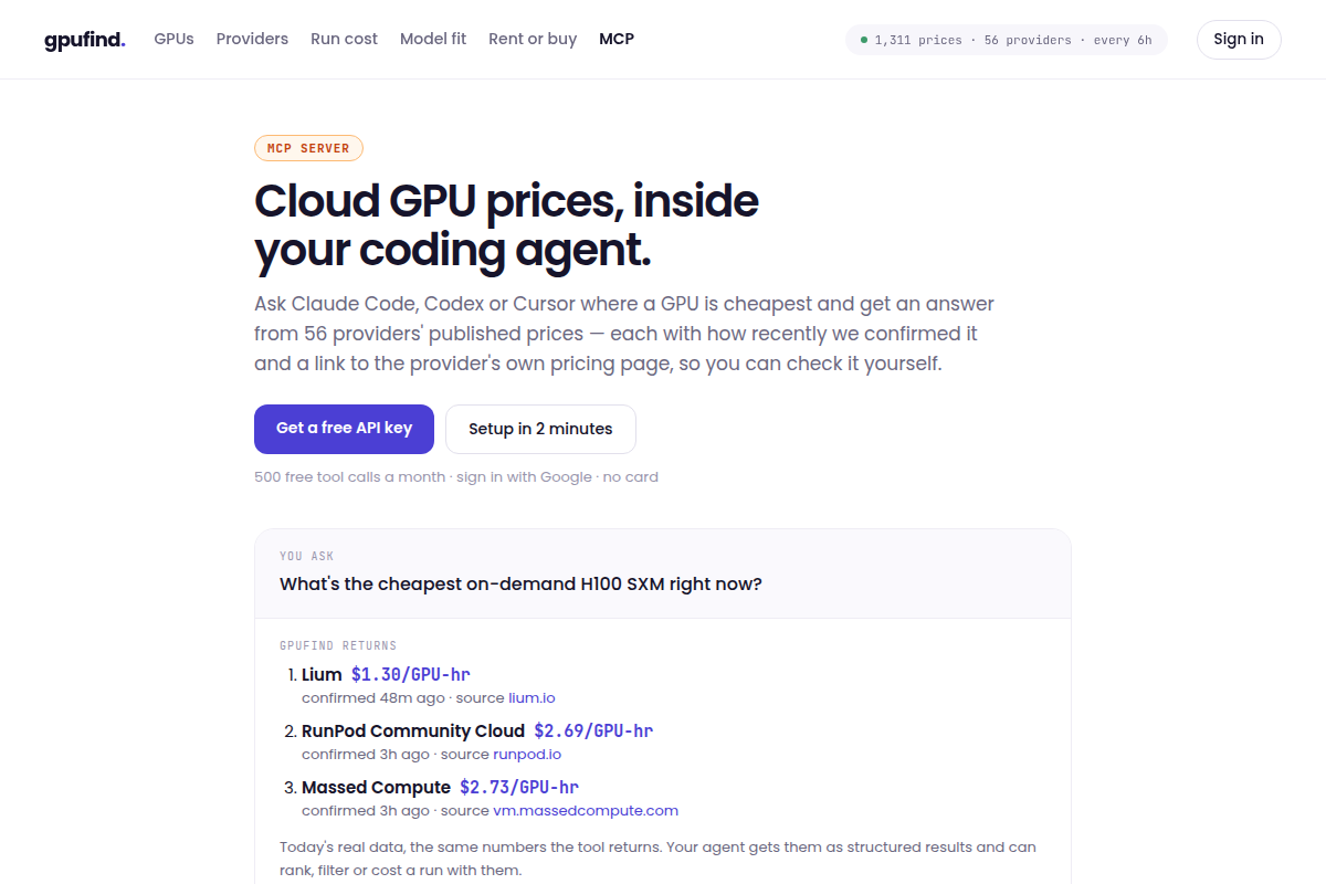GPUFind MCP server screenshot