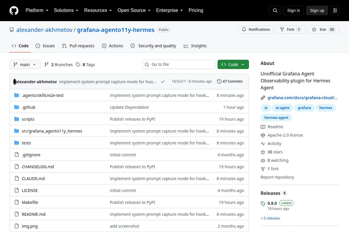 Grafana Agent Observability plugin for Hermes Agent thumbnail