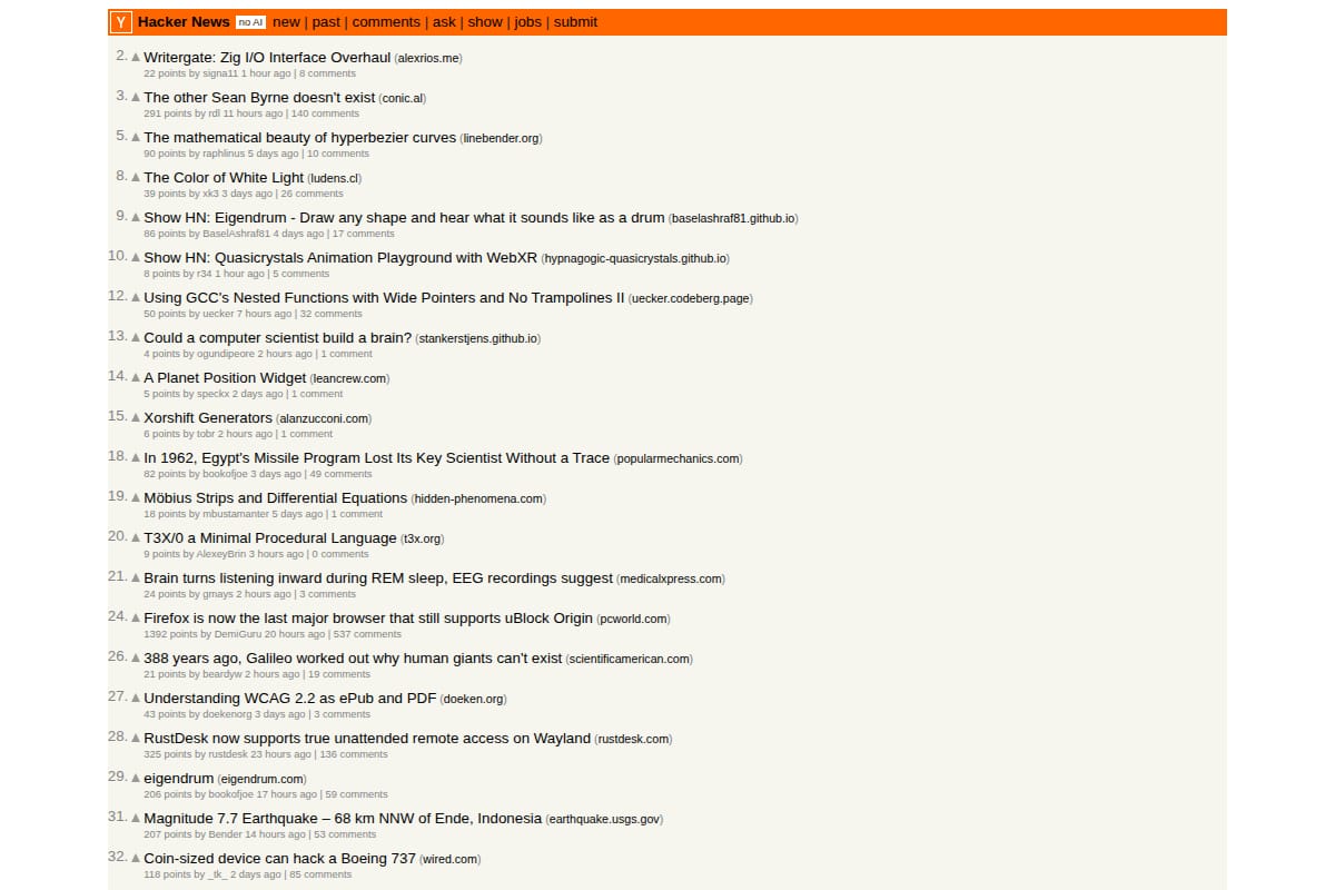 Hacker News (no AI) thumbnail