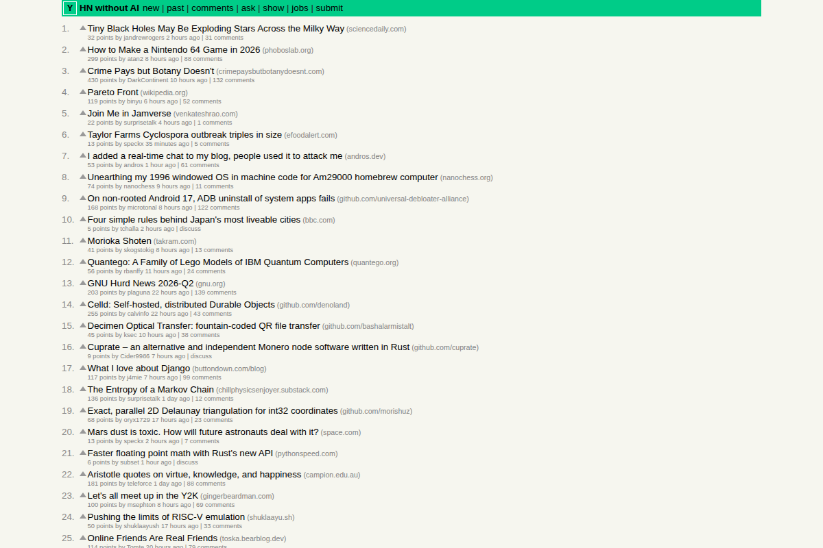 Hacker News w/ AI Filter screenshot