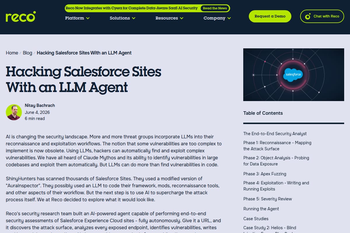 Hacking Salesforce Sites With an LLM Agent screenshot