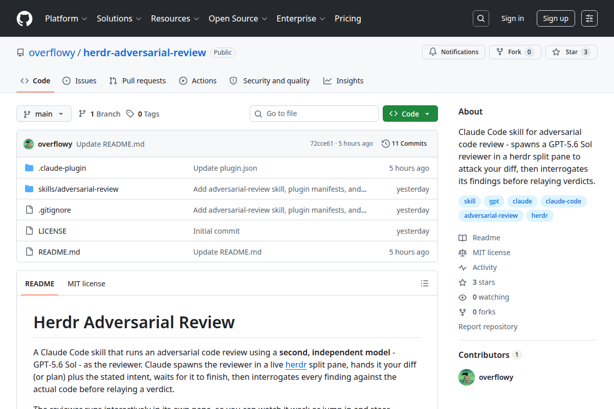 Herdr Adversarial Review screenshot
