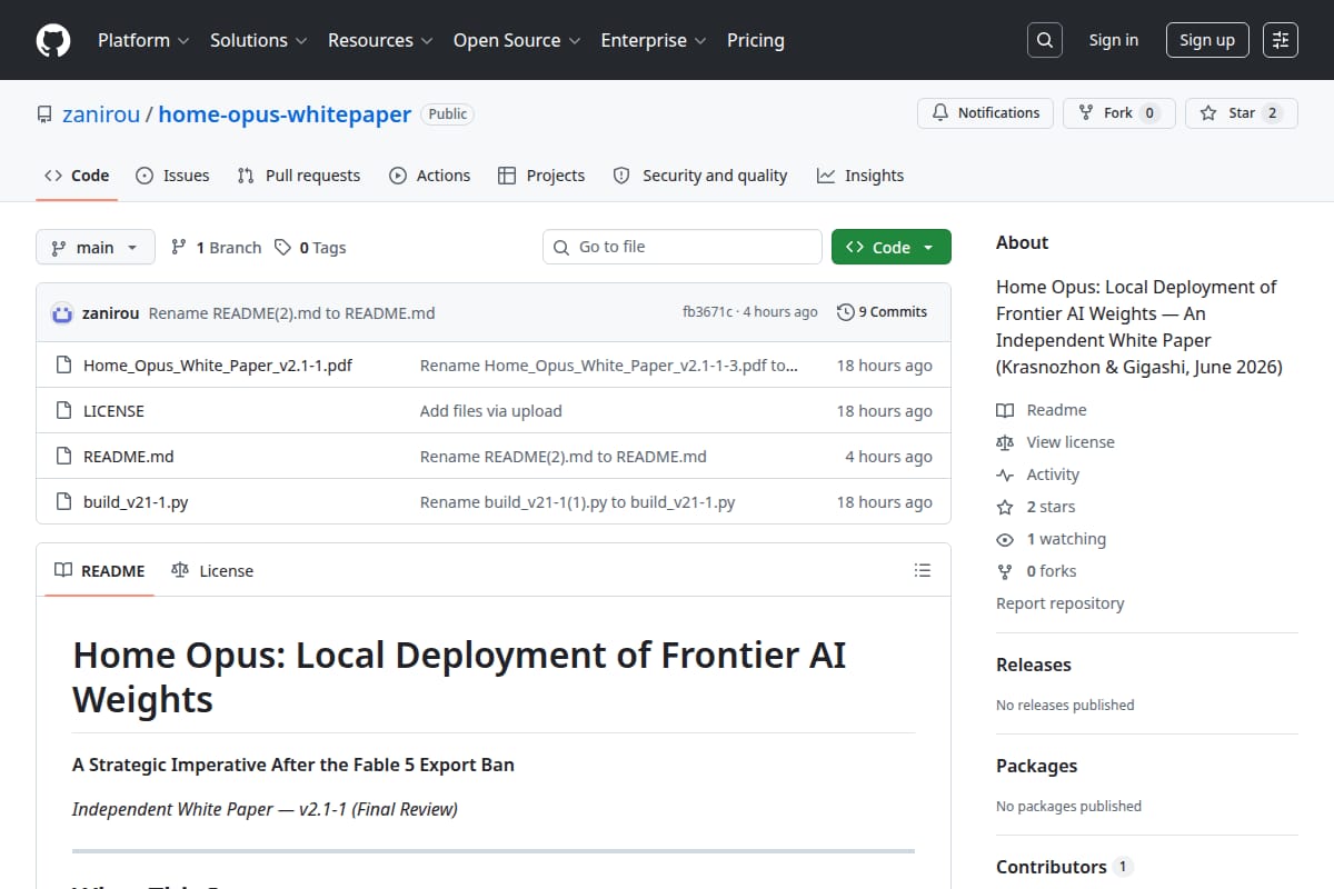 Home Opus: Local Deployment of Frontier AI Weights screenshot