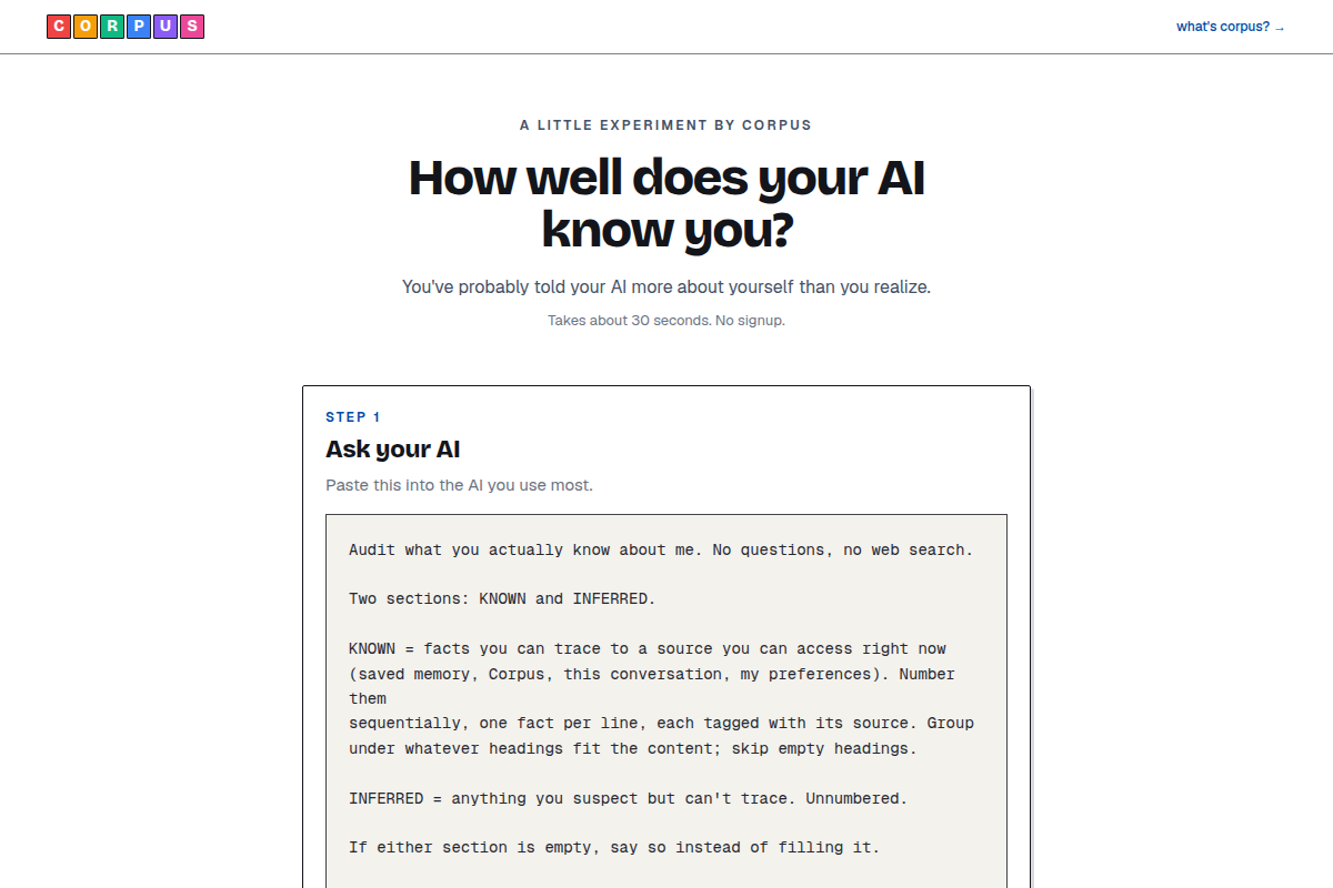 How well does your AI know you? | Corpus screenshot