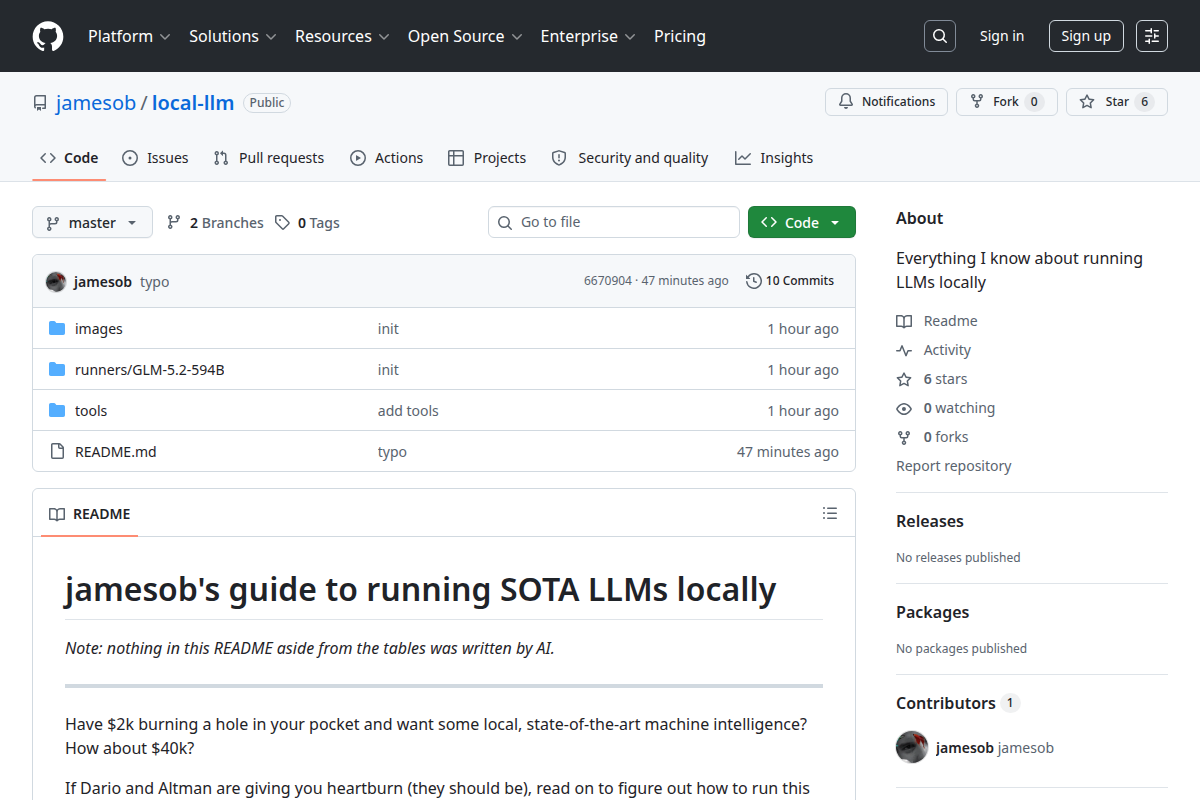 Jamesob's guide to running SOTA LLMs locally screenshot