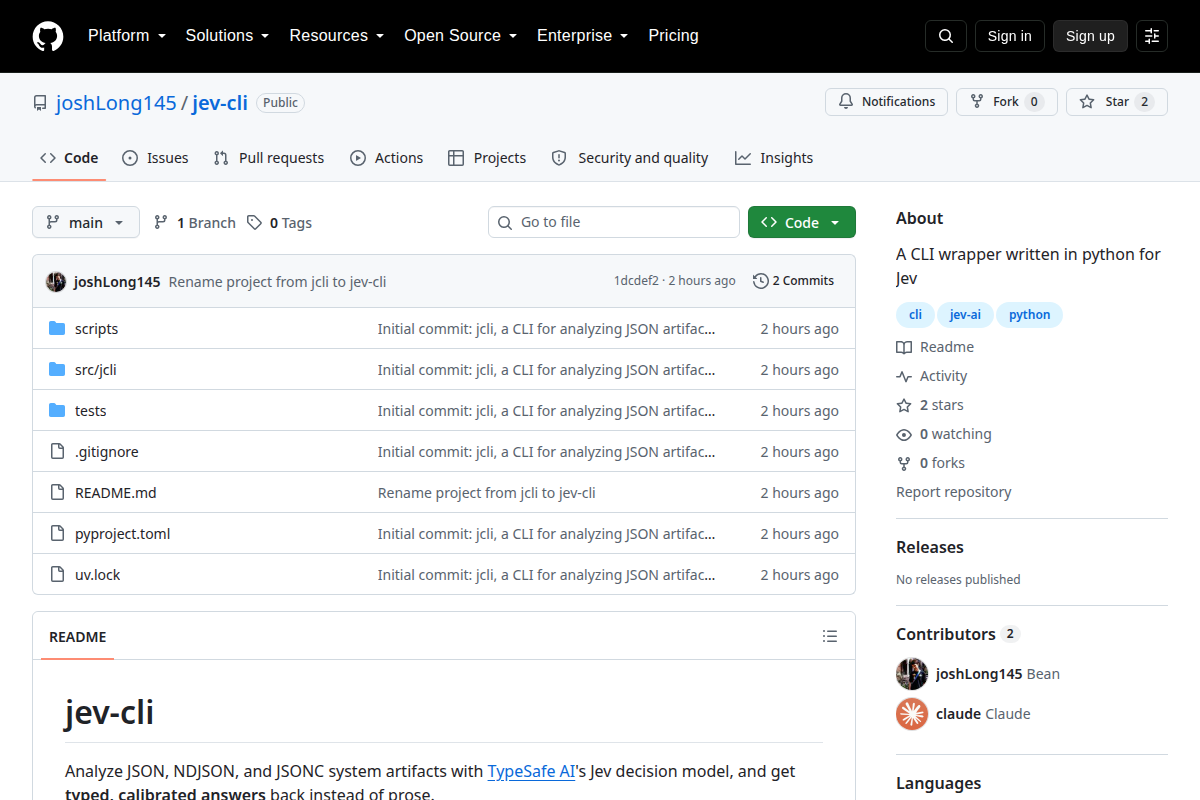 jev-cli screenshot