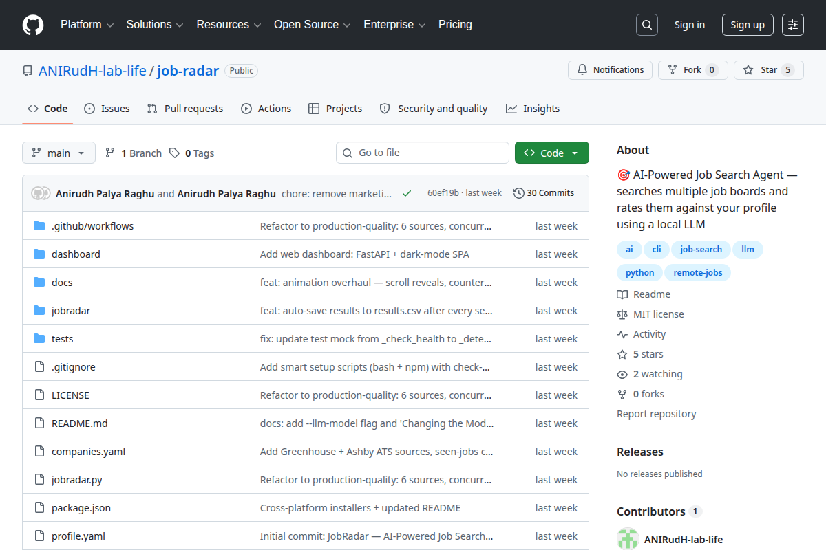 JobRadar screenshot