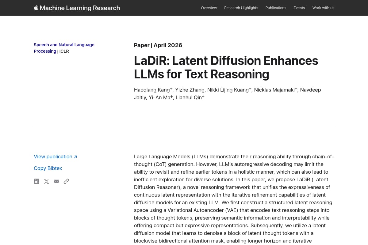 LaDiR: Latent Diffusion Enhances LLMs for Text Reasoning thumbnail