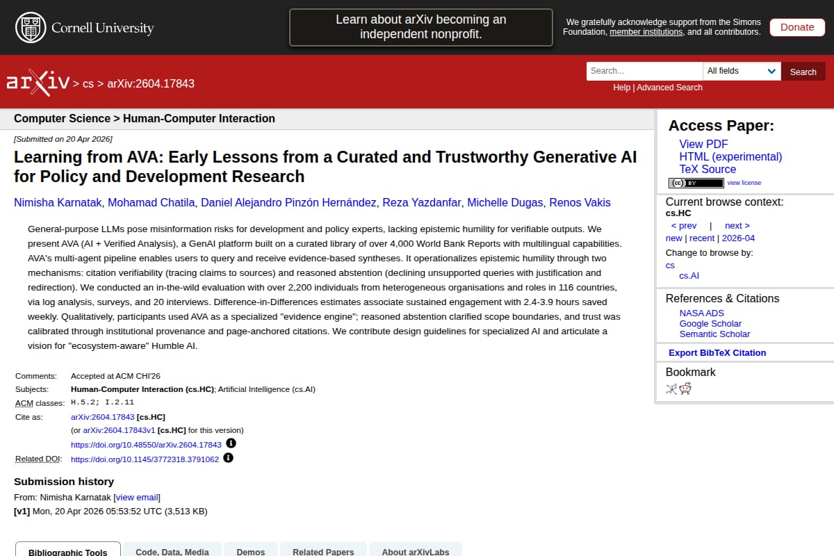 Learning from AVA: Early Lessons from a Curated and Trustworthy Generative AI for Policy and Development Research thumbnail