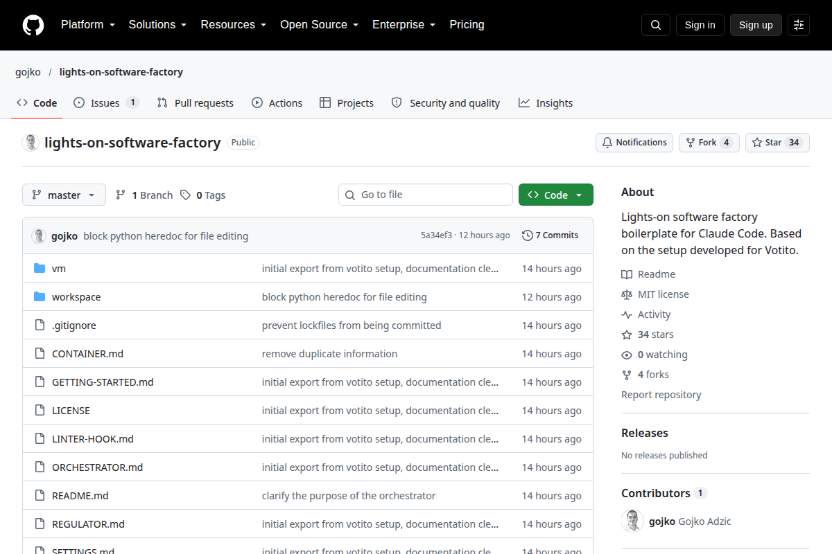 Lights-on software factory boilerplate for Claude Code screenshot