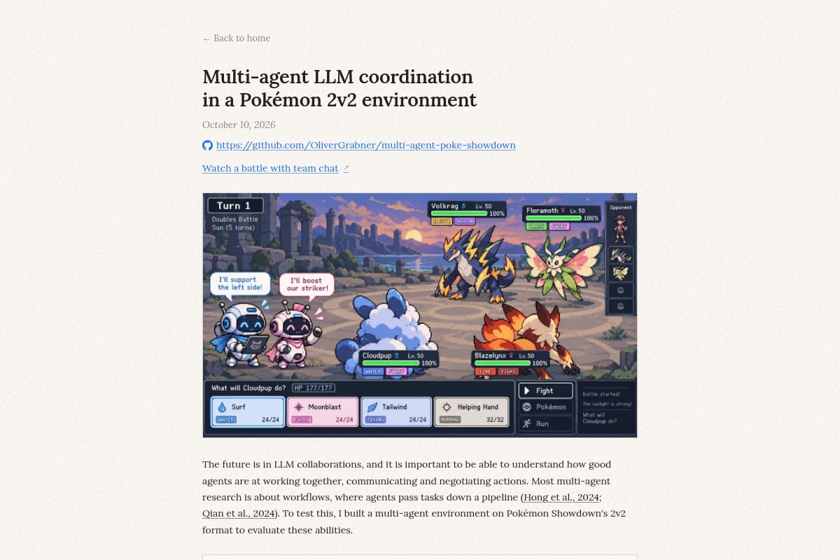 LLM agents play Pokémon showdown thumbnail