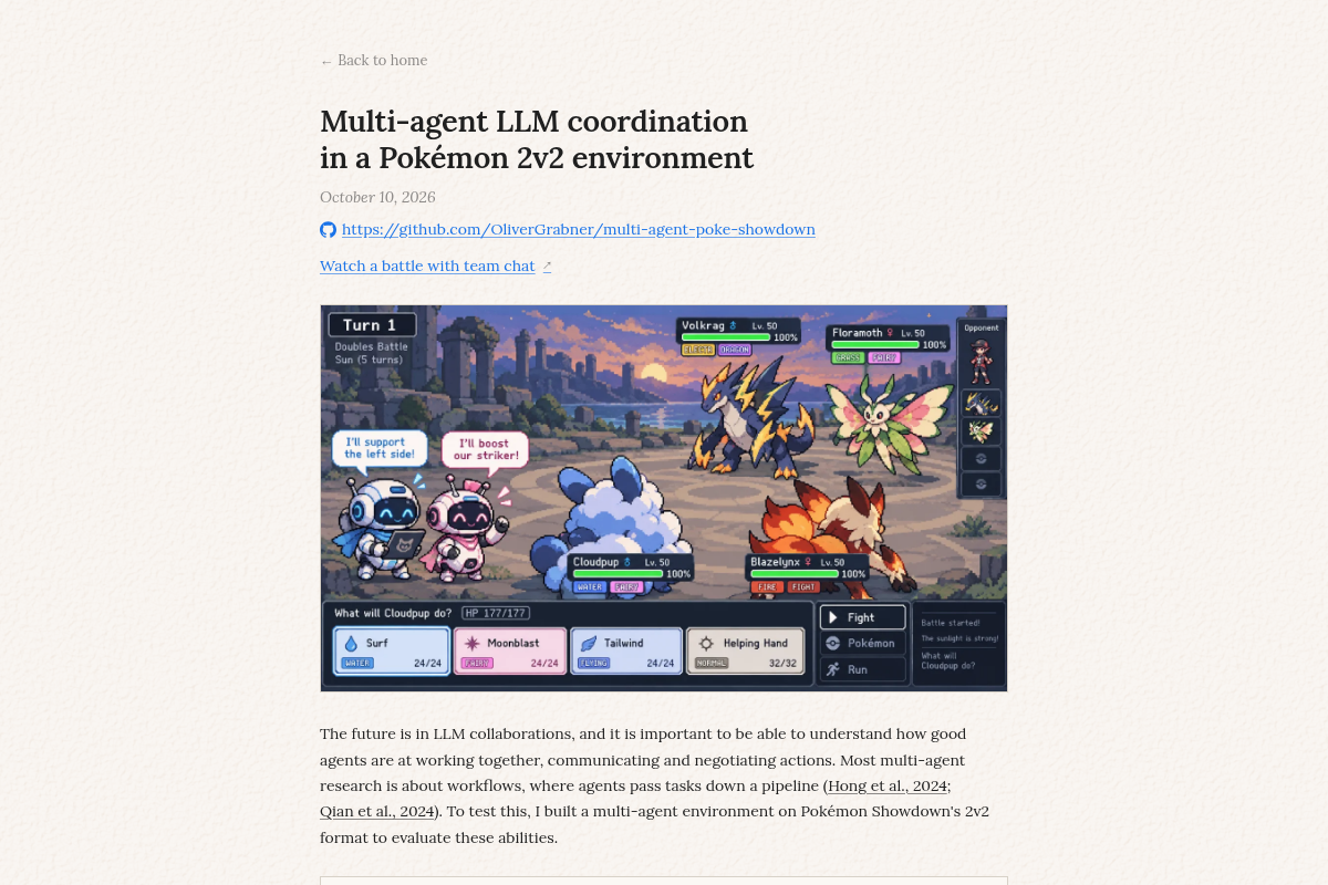 LLM agents play Pokémon showdown screenshot