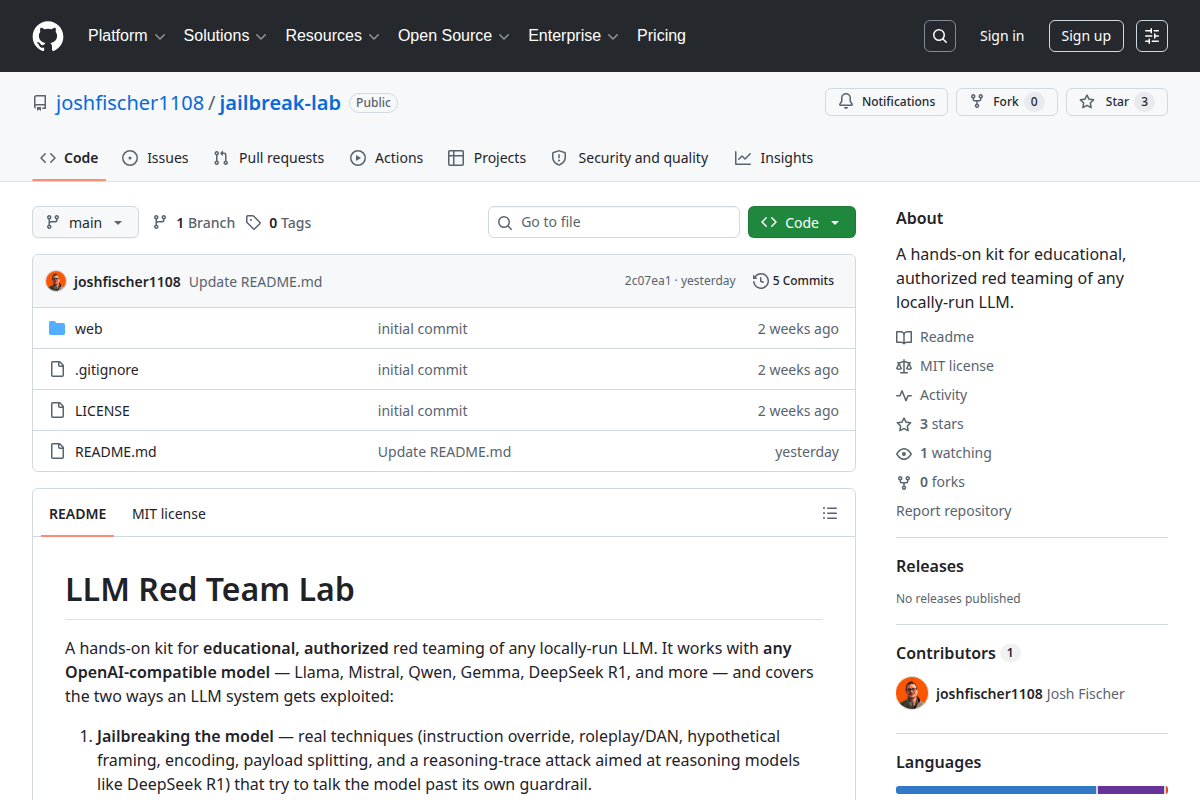 LLM Red Team Lab screenshot