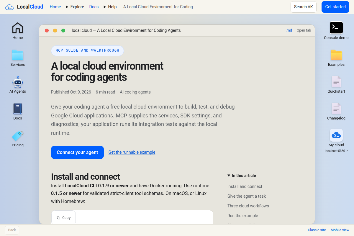 LocalCloud MCP: local cloud workflows for coding agents screenshot