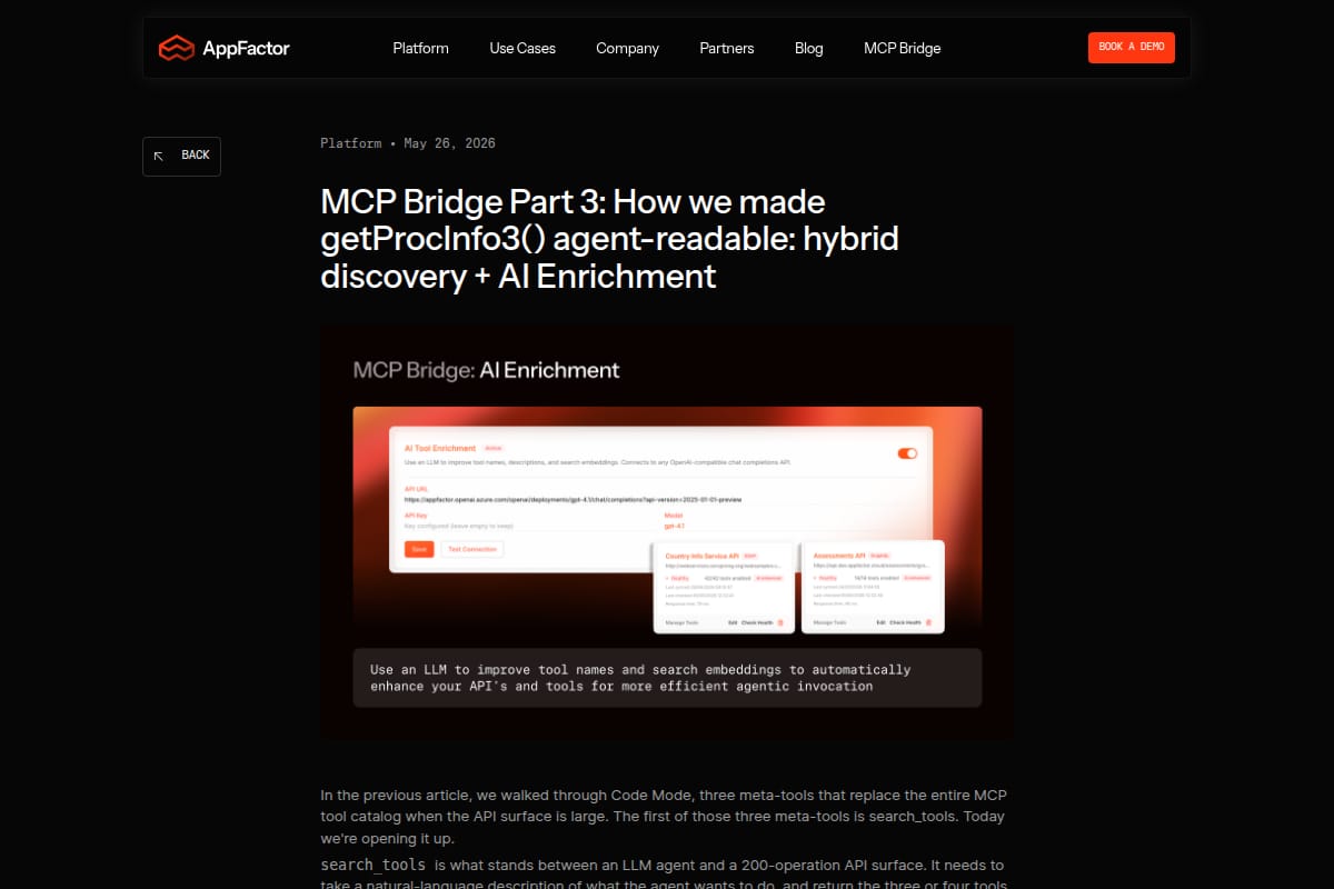MCP Bridge Part 3: How we made getProcInfo3() agent-readable: hybrid discovery + AI Enrichment thumbnail