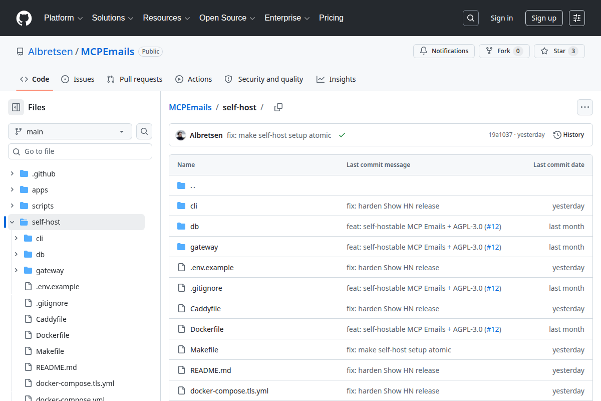 MCP Emails self-host screenshot